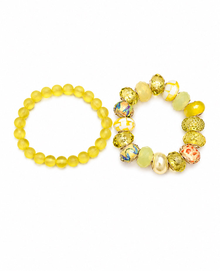Yellow Beaded Bracelet 2pc Set