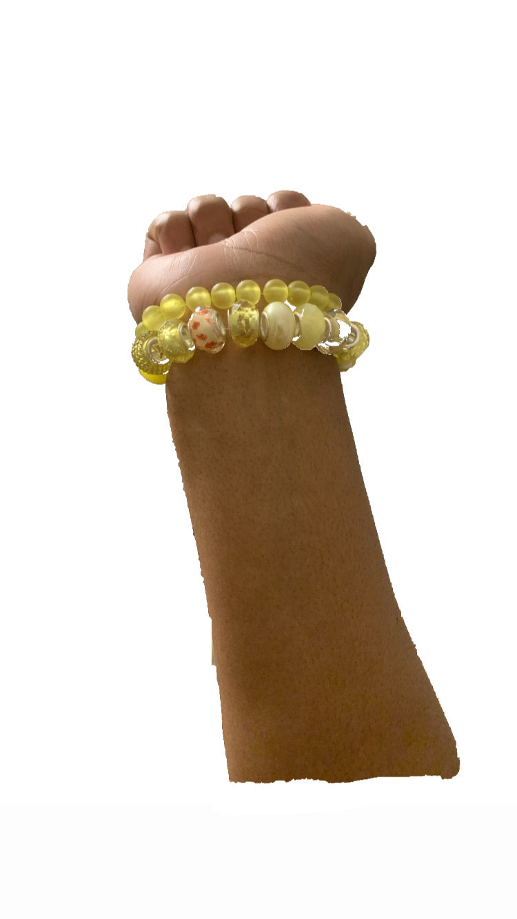 Yellow Beaded Bracelet 2pc Set